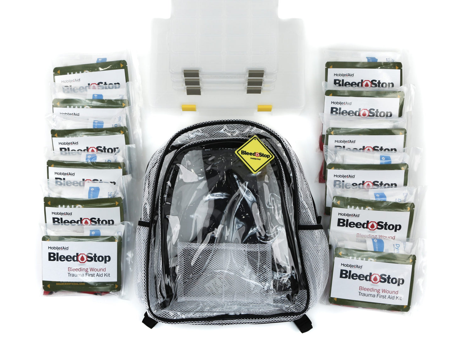 Clear-View™ BleedStop High-Capacity Backpack Kit with 12 Bleeding Control Throw Packs