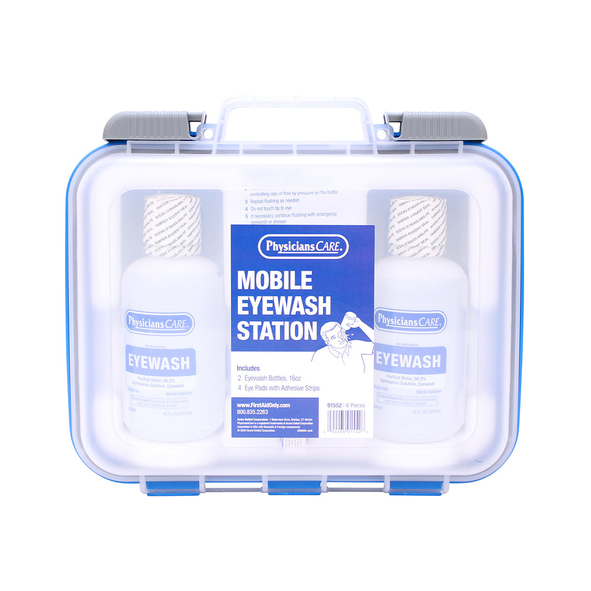 Mobile Eyewash Station, 6 Pieces Emergency Eye Care Kit (2 Bottles + 4 Eye Pads)
